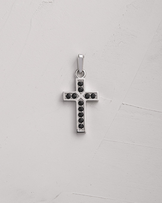 Хрест в білому золоті FAITH. BLACK STONES / Кулони + 7