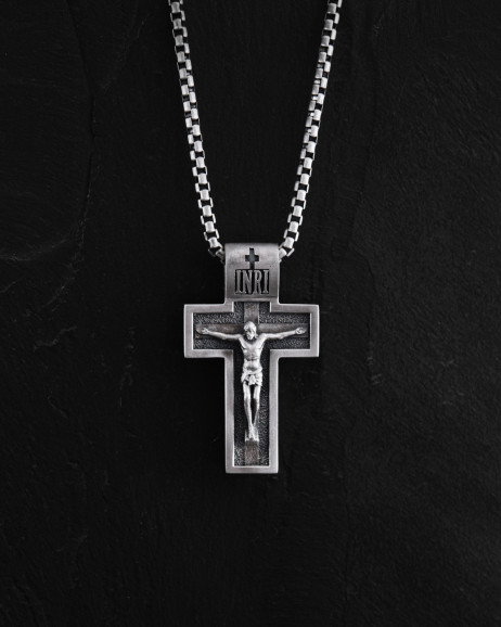 Серебряный крест THE CRUCIFIXION OF JESUS ​​CHRIST. PROTECTION