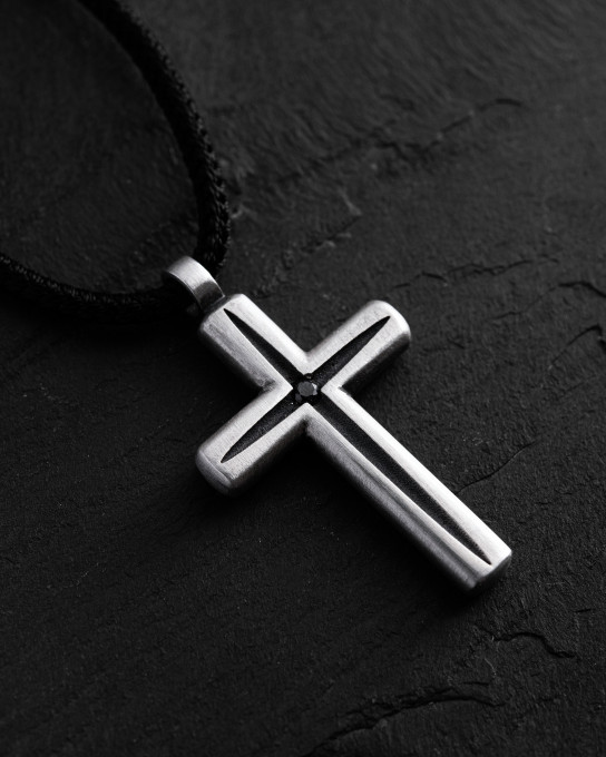 Срібний хрест LUMEN FIDEI. BLACK STONES / Кулони