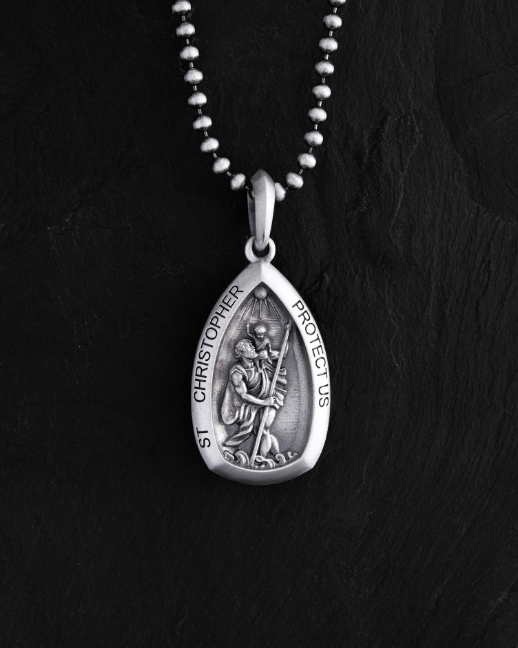 Срібний кулон ST. CHRISTOPHER PROTECT US