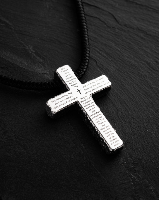Серебряный крест на шнурке THE LORD'S PRAYER – OUR FATHER / Кулоны + 10