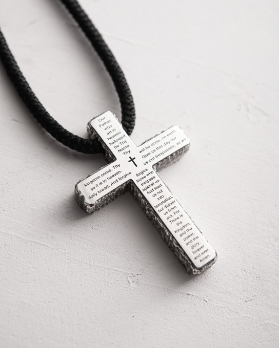 Серебряный крест на шнурке THE LORD'S PRAYER – OUR FATHER / Кулоны + 5