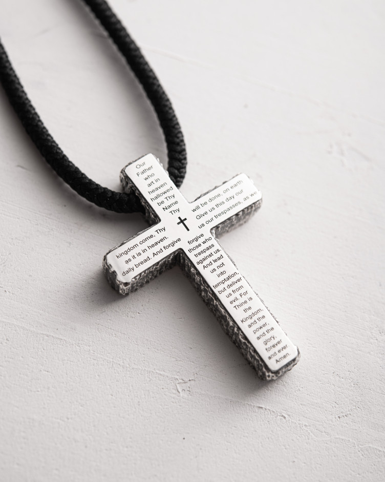 Silver cross on cord THE LORD'S PRAYER – OUR FATHER 3