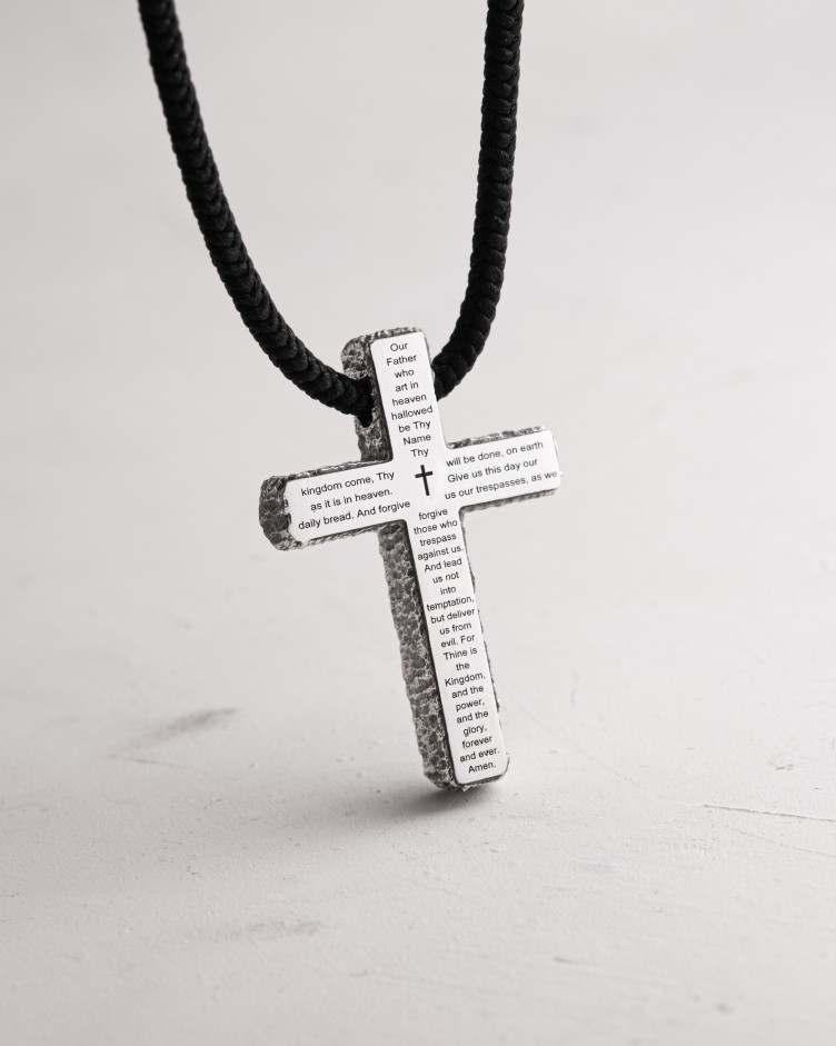 Silver cross on cord THE LORD'S PRAYER – OUR FATHER 2