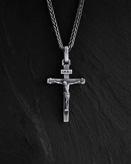 Срібний хрест CRUCIFIXION of JESUS. INRI / Кулони + 3