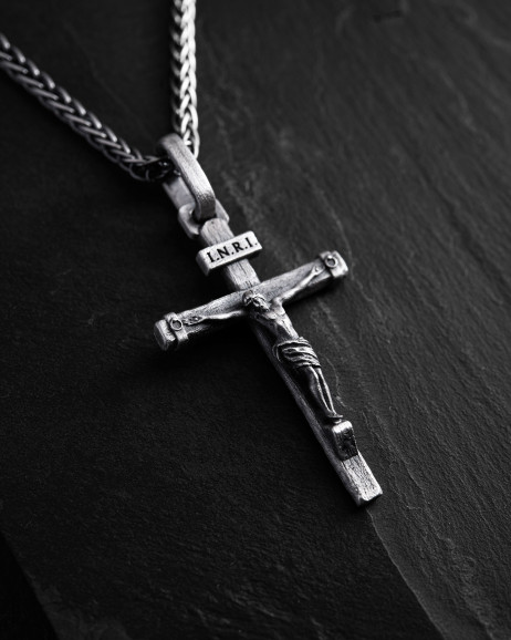 Silver cross CRUCIFIXION of JESUS. INRI
