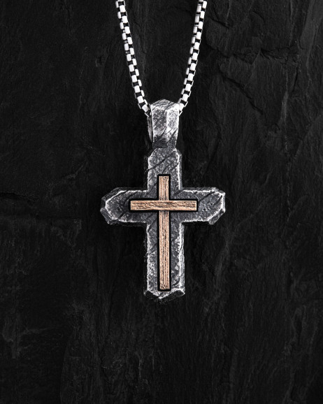 Срібний хрест CALVARY CROSS. IN GOD WE TRUST (вставка з жовтого золота 750) 2