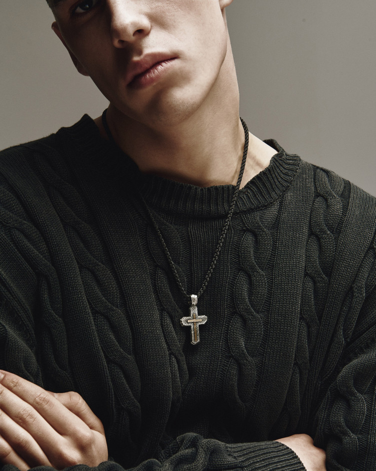 Срібний хрест CALVARY CROSS. IN GOD WE TRUST (вставка з жовтого золота 750) 2