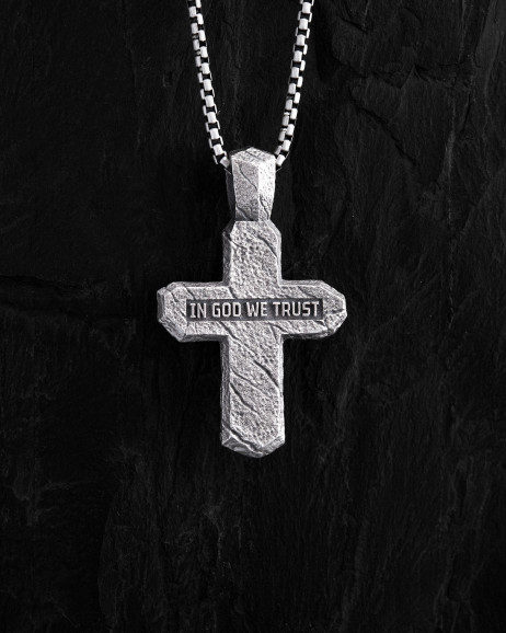 Срібний хрест CALVARY CROSS. IN GOD WE TRUST 3