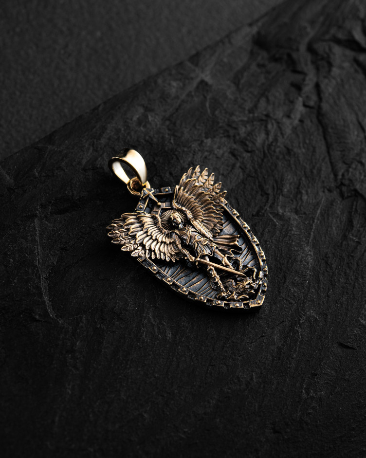 Кулон - щит ST. MICHAEL ARCHANGEL (жовте золото) 4