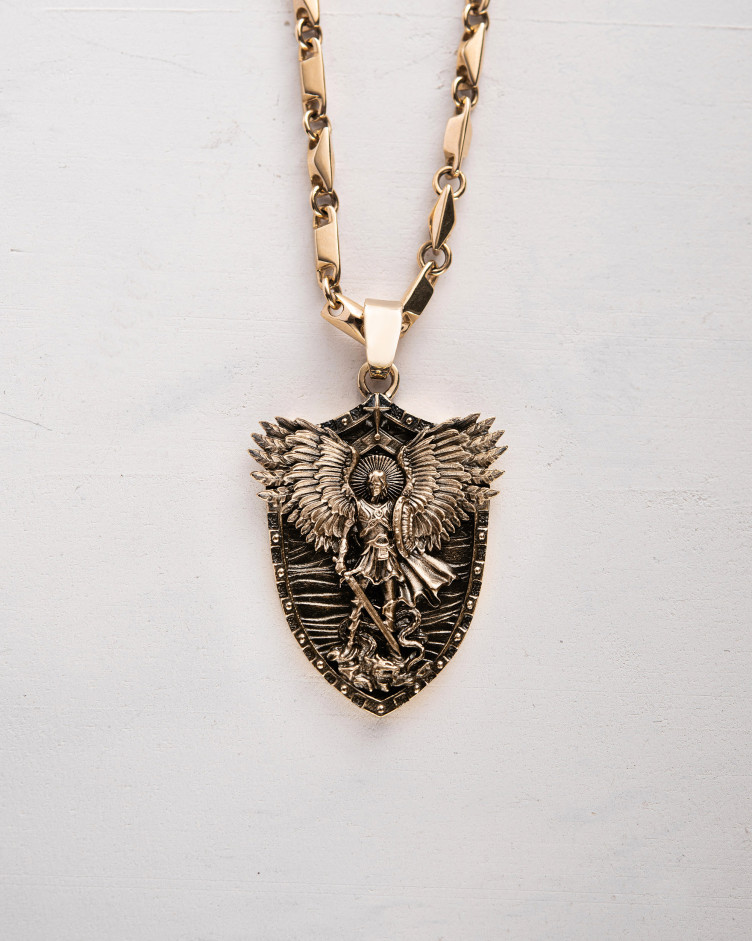 Pendant - shield ST. MICHAEL ARCHANGEL (14k yellow gold)