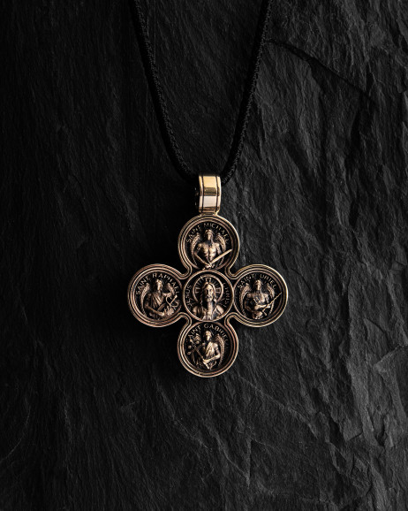 Cross JESUS ​​AND THE FOUR ARCHANGELS (14k yellow gold) 4