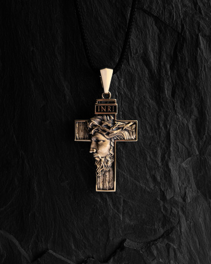 Крест FACE OF JESUS CHRIST. INRI (желтое золото) / Кулоны + 3