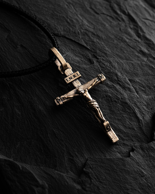 Хрест CRUCIFIXION of JESUS. INRI (жовте золото) / Кулони + 5