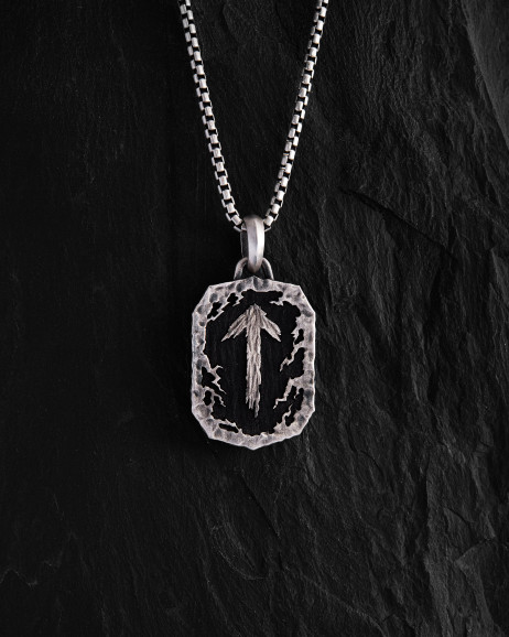 Silver pendant RUNE TALISMAN – TIWAZ with ebony