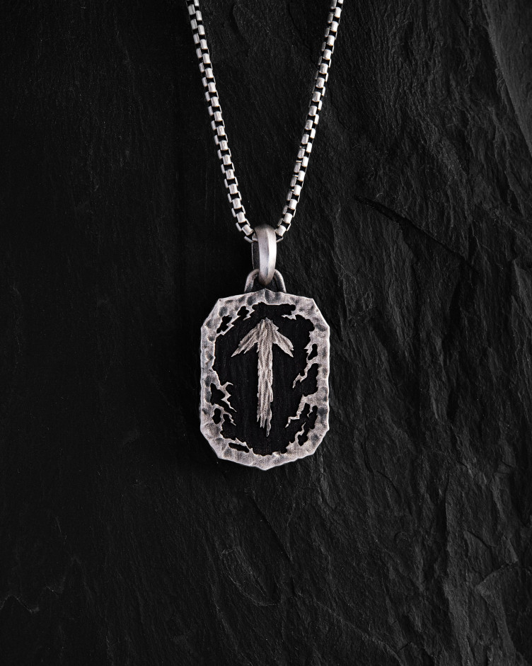 Silver pendant RUNE TALISMAN – TIWAZ with ebony
