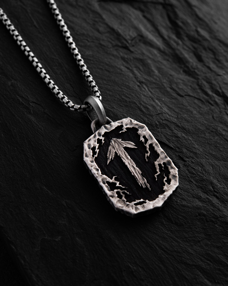 Silver pendant RUNE TALISMAN – TIWAZ with ebony 3