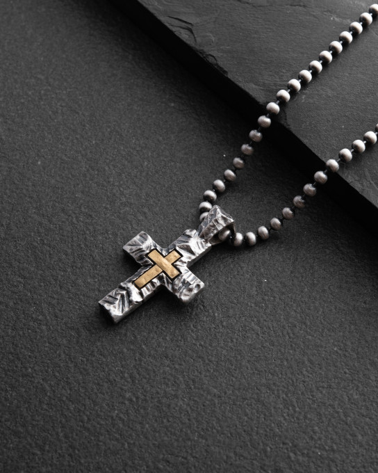 Срібний хрест INVICTUS (вставка з жовтого золота 585) / Кулони + 3