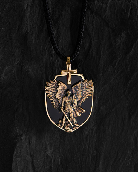 Кулон ARCHANGEL MICHAEL (желтое золото, оникс) / Кулоны