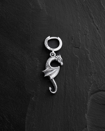 Срібна моносережка DRAGON / Сережки
