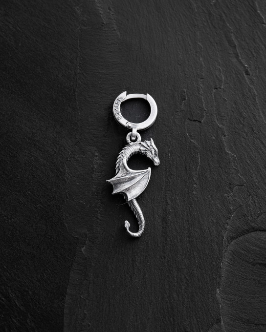 Срібна моносережка DRAGON / Сережки