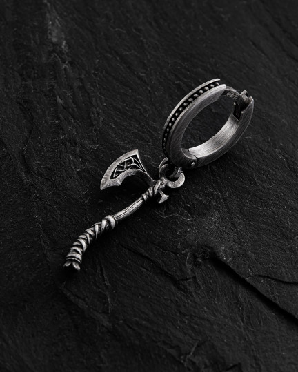 Серебряная серьга - кольцо PERUNS AXE / Серьги + 3
