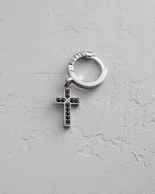 Серьга – кольцо CROSS. BLACK STONES (белое золото) / Серьги + 5