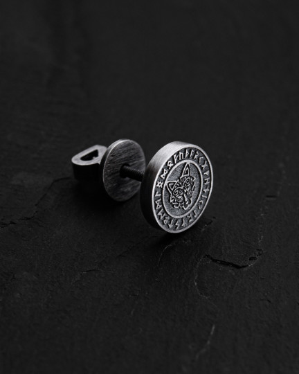 Серебряная моносерьга WOLF. RUNES / Серьги + 3