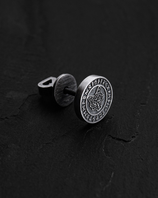 Серебряная моносерьга WOLF. RUNES / Серьги + 3