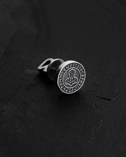 Серебряная моносерьга THOR'S HAMMER. RUNES / Серьги + 3