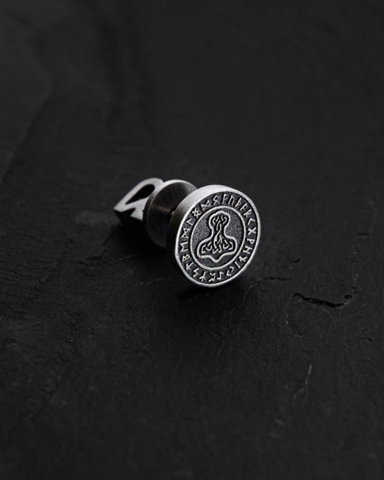 Серебряная моносерьга THOR'S HAMMER. RUNES / Серьги + 3