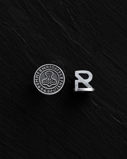 Серебряная моносерьга THOR'S HAMMER. RUNES / Серьги