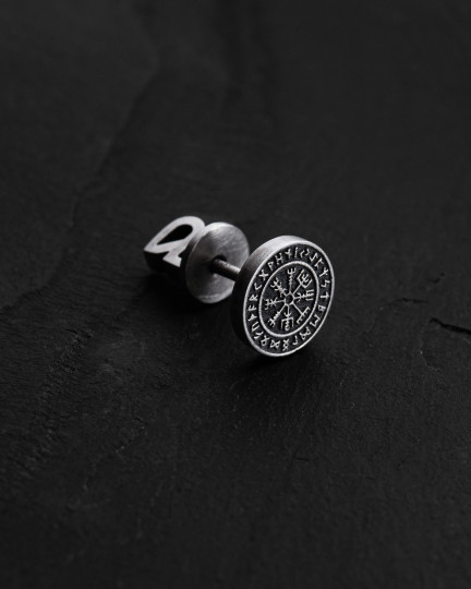 Серебряная моносерьга VEGVISIR. RUNES / Серьги + 3