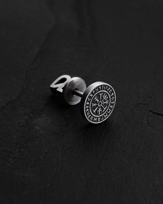 Серебряная моносерьга VEGVISIR. RUNES / Серьги + 3