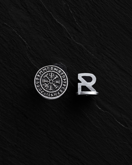 Серебряная моносерьга VEGVISIR. RUNES / Серьги