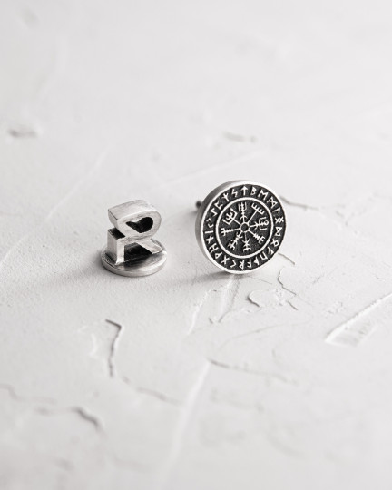 Серебряная моносерьга VEGVISIR. RUNES / Серьги + 4