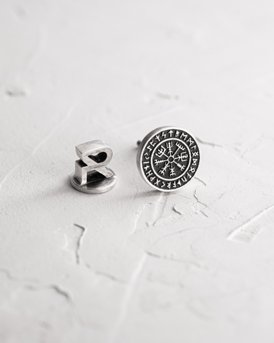 Серебряная моносерьга VEGVISIR. RUNES / Серьги + 4