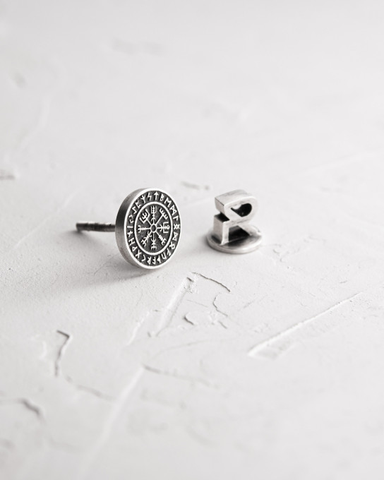 Серебряная моносерьга VEGVISIR. RUNES / Серьги + 5