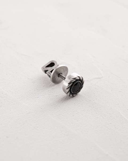 Срібна моносережка REEKS. BLACK STONE / Сережки + 5
