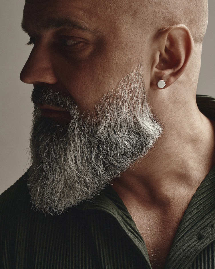 Silver single earring HEXAGON 2