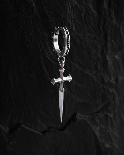 Серебряная серьга - кольцо SWORD / Серьги + 2