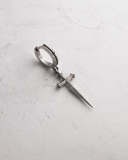 Серебряная серьга - кольцо SWORD / Серьги + 3