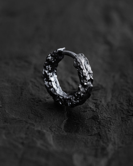 Серебряная серьга - кольцо RUGGED / Серьги + 4