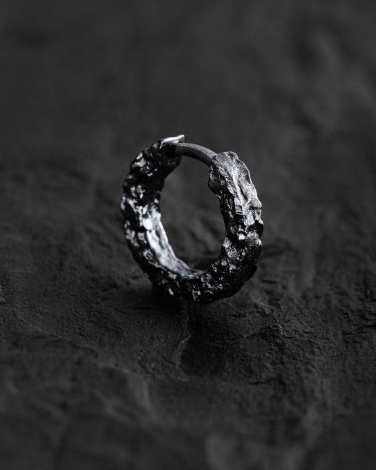 Серебряная серьга - кольцо RUGGED / Серьги + 4